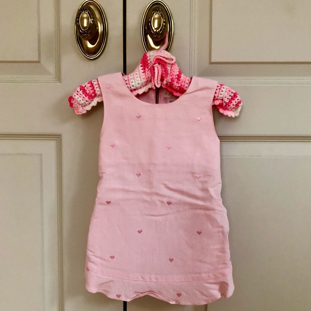 ‘Petit Patapon’ Baby Girls’ Dress, Pink, Zip-Up Back, Embroidered Hearts